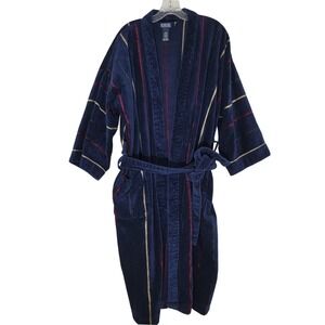 VTG Honors Mens One Size Navy Blue Striped Cotton Terry Thick Belted Robe EUC‎